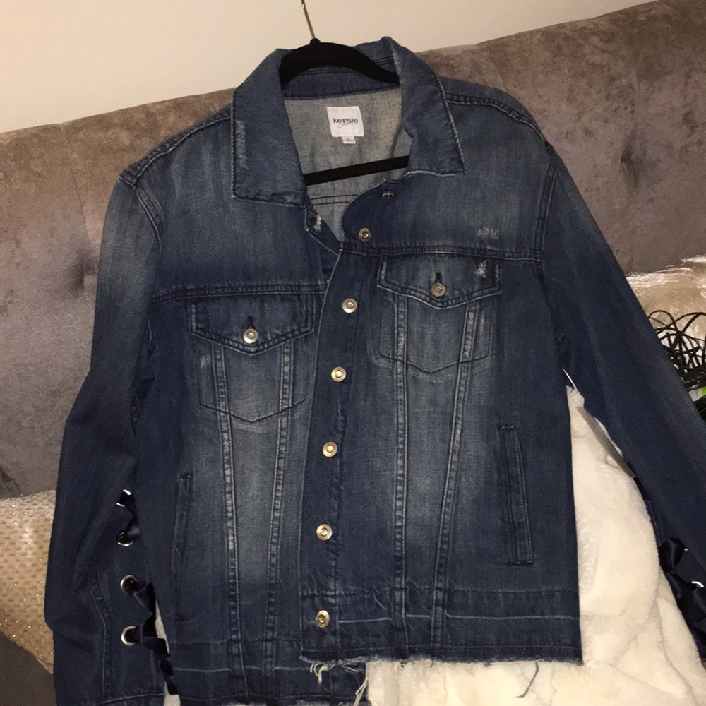 Kensie lace up jean jacket Size large. NWT!